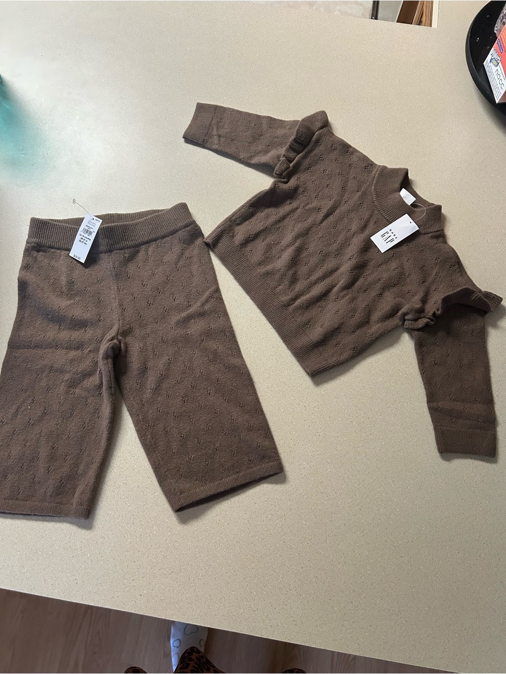 Brown Knit Eyelet Waistband pants & Sweater - Picture 1 of 7